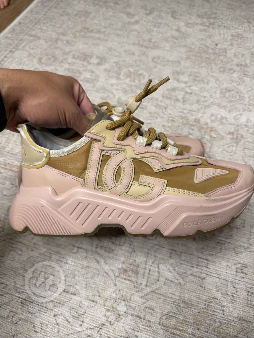 Dolce & Gabbana Pink and Tan Platform Runner Sneaker